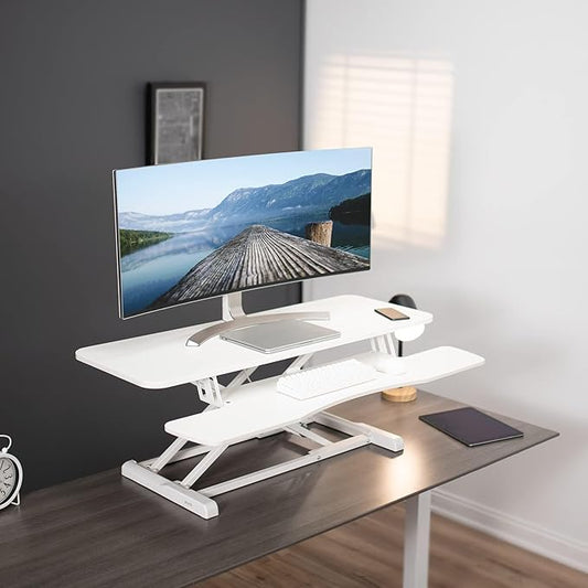 VIVO 42 inch Desk Converter, K Series, Height Adjustable Sit to Stand Riser, Dual Monitor and Laptop Workstation with Wide Keyboard Tray, White, DESK-V042KW