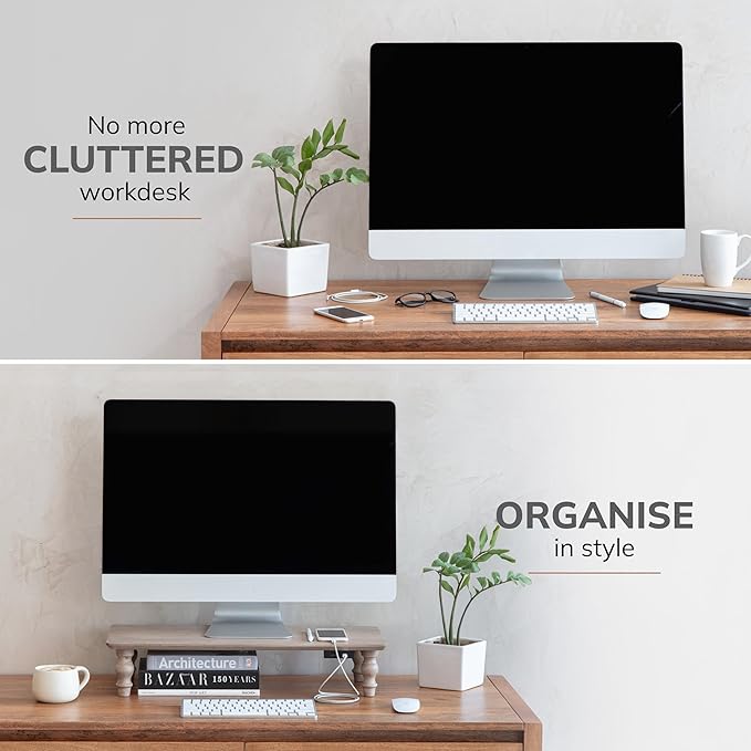 Anji Mountain Monitor Stand - Desktop Organizer & Laptop Riser, Ergonomic Monitor Riser, Space-Saving Monitor Stand for Desk, Durable Construction, Easy Assembly, Ideal for Home & Office,Biscotti