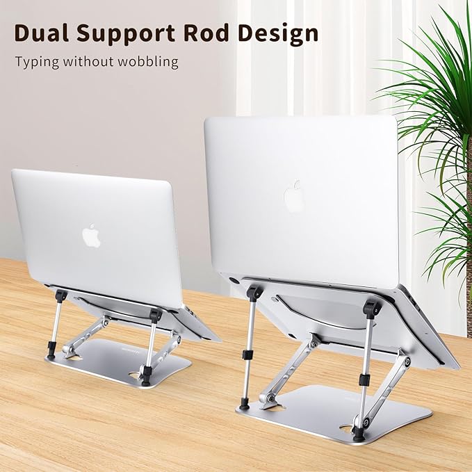 Next-Gen Laptop Stand - No Wobbling While Typing, Adjustable Aluminum Laptop Riser Holder for Desk, Ergonomic Computer Notebook Stand for MacBook Air Pro, HP, Dell Laptops 10-16 Inch, Silver