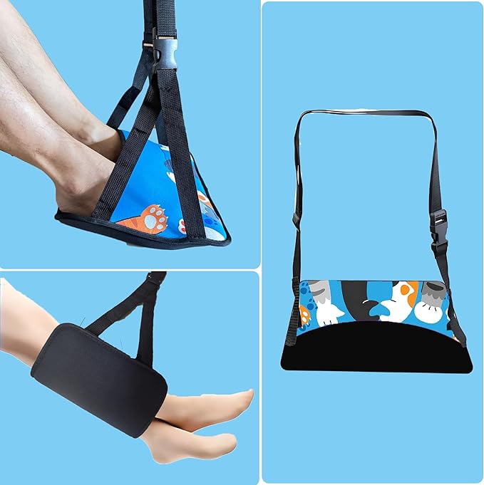 Airplane Foot Hammock Ajustable Foot Hammock for Plane Travel Essentials Comfort Leg Footrest Long Flight Essentials for Men Women,Travel Accessories for,Offfice,Airplane(Cat Paw, 1 Pack)