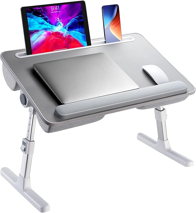 HUANUO Laptop Bed Desk, Laptop Tray Computer Lap Desk for Bed Couch Sofa, Bed Tray for Working, Eating, Foldable Lap Stand Table with Height Adjustment & 35° Adjustable Tilt Angle, HNLD19G