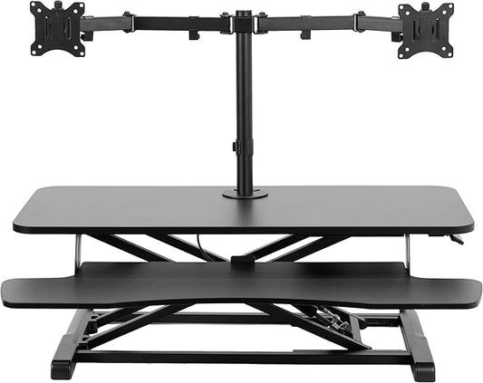VIVO Height Adjustable 36 inch Standing Desk Converter with Dual 13 to 30 inch Monitor Stand, Sit Stand Monitor Mount and Desk Riser, Black, DESK-V036K-M2