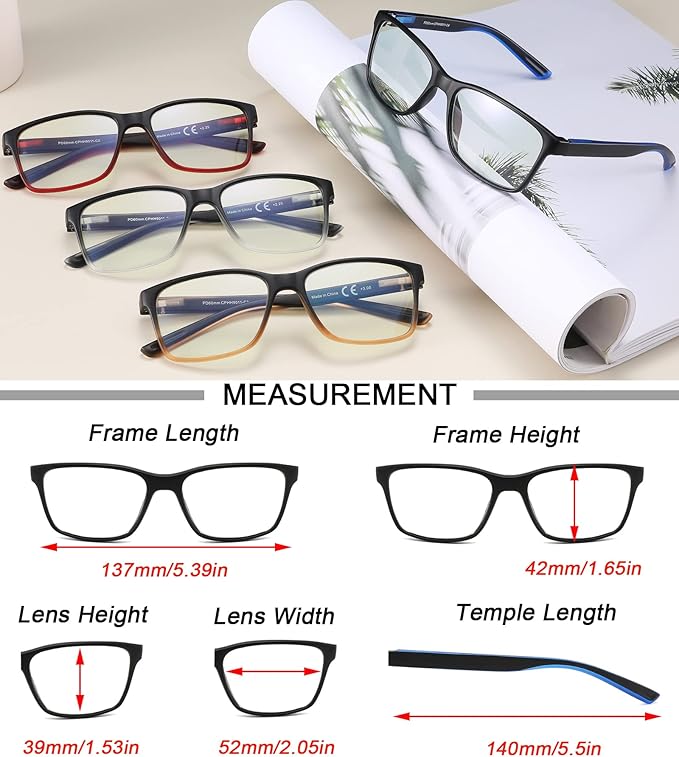 Reading Glasses for Men 4-Pack Stylish Computer Readers with Spring Hinges, Anti Glare/Eye Strain Filter UV Ray Blue Light Blocking Two-Tone Reader Eyeglasses,+2.0 Magnification Strength