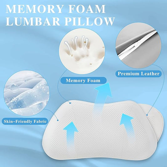 Lumbar Support Pillow for Car, Premium Leather Memory Foam Lumbar Cushion for Lower Back Pain Relief, Universal Back Support for Driving, Home & Office Chairs, White, 1 Pack