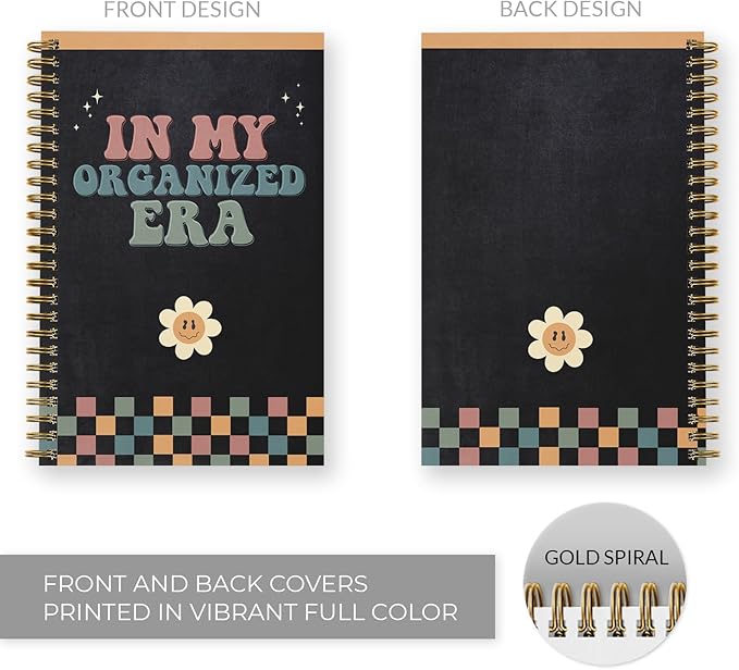 in My Organized Era Planner / 5.5" x 8.5" Rainbow Checkered Spiral Notebook / 120 Daily Planner Pages/Durable Twin Loop Gloss Laminated Cover/Gold Wire-o Spiral/Made in The USA