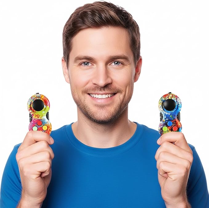 Skylety 2 Pcs Fidget Toys for Adults Fidget Pad Christmas Basket Stuffers Stress Relief Cube Clicker Controller Sensory Educational Toy for ADHD Autism Spinner(Graffiti Style)