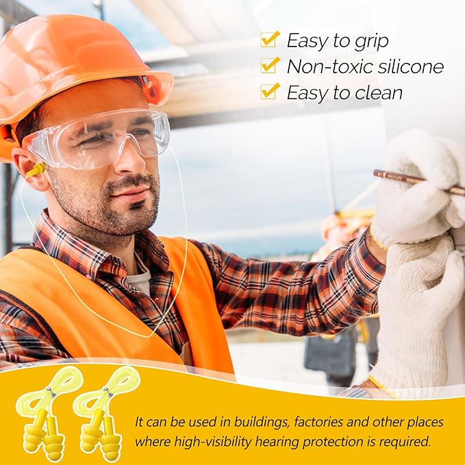 100 Pair Ear Plugs Reusable Silicone Earplugs with Cord, 25db Corded Ear Plugs for Shooting Hunting Hearing Protection Lightweight Earplugs for Sleeping Noise Cancelling Work Construction