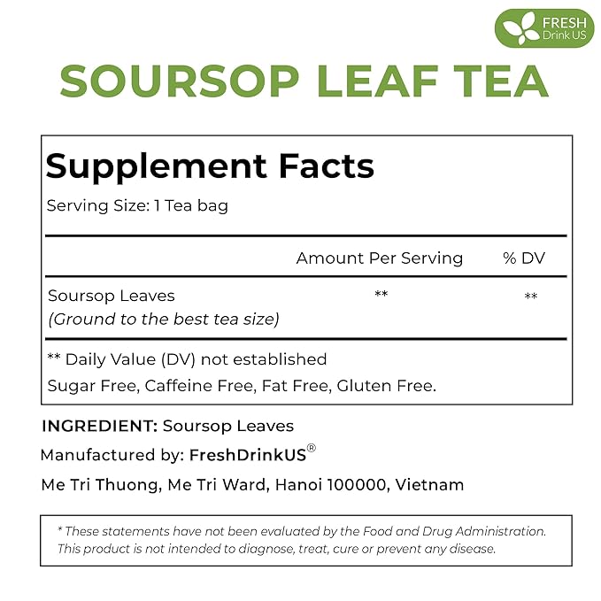 FreshDrinkUS, 150 Premium Soursop Graviola Leaf Tea Bags, 100% Natural and Pure, Hand-made, Made With Natural Materials-Corn Fiber Tea Bag, Sugar/Caffeine/Gluten Free, Hoja Guanabana Tea