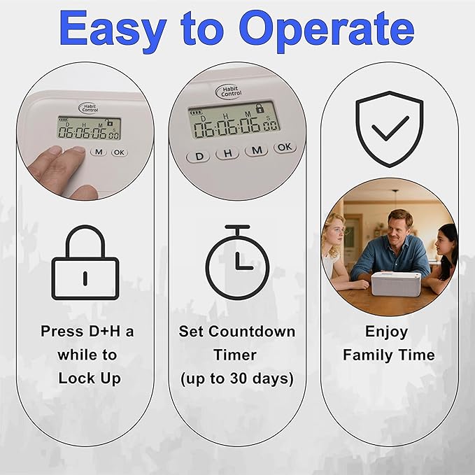 Timed Lock Box - Unplug from Cell Phones, Video Games, Socials, Snacks, Distractions - Simple or Timer Lock Mode - 30 Days Max Timer - Be More Present, Productive & Focused - Habit Control