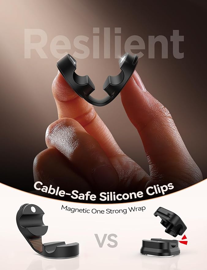 8-Pack Silicone Cord Organizer Magnetic Cable Clips, Adhesive Cable Management Under Desk Wire Hider, FLYLEAD Desktop Cable Organizer for Phone, Office Workspaces Desk Organization Home Accessories