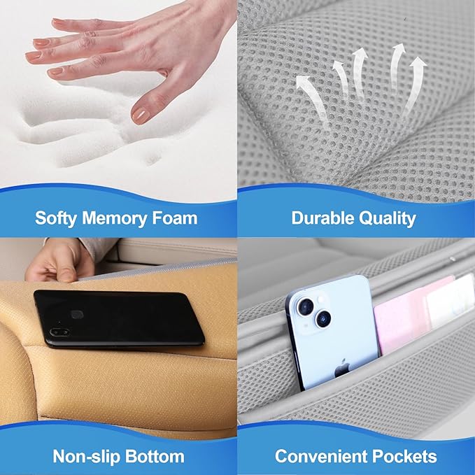 Car Seat Cushion, Driver Cushion with Comfort Memory Foam & Non-Slip Rubber Bottom, Car Seat Pad Works with 95% of Vehicles and Office Chair or Home - 4D Dark Grey
