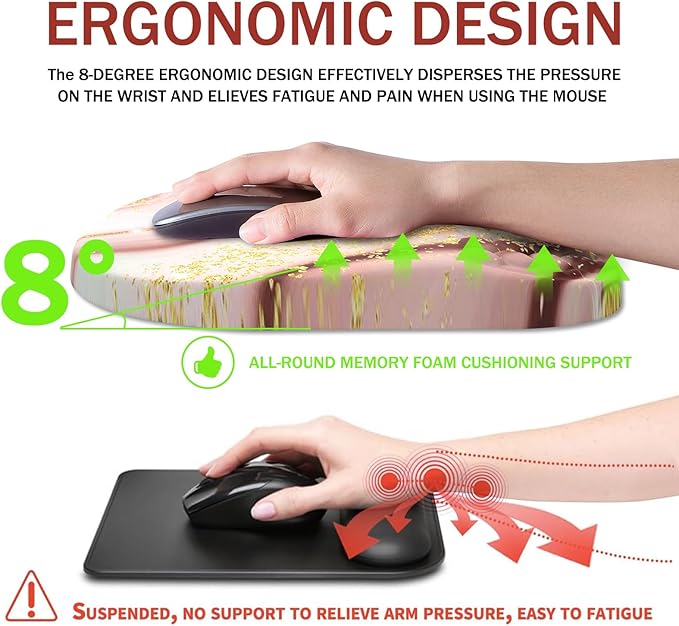 Ergonomic Mouse Pad Wrist Support, with Memory Foam & Non-Slip PU Base, Comfortable Massage Design Mouse Pad Relieve Wrist Fatigue&Pain, Suitable for Computer, Office and Home(03Charming Marble)