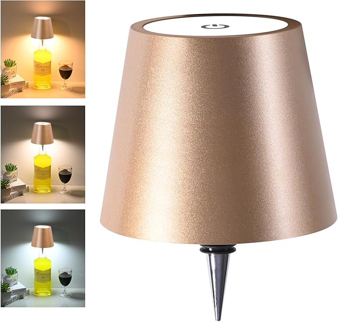 Realmoon Wireless Wine Bottle Light - Stylish 3 Color Dimmable LED for Dining Room, Bedroom and Bar Atmosphere (Golden)