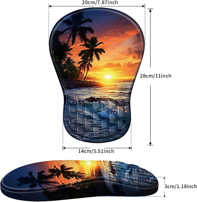 Ergonomic Mouse Pad with Wrist Rest Support, Mousepad with Comfortable Memory Foam Wrist Rest and Non-Slip PU Base for Pain Relief, Computer, Laptop, Office, Home (Sunset Beach)