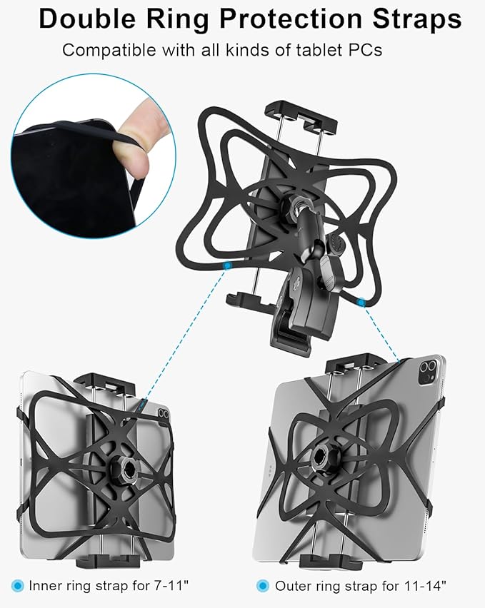 woleyi Exercise Bike Tablet Holder, Treadmill Tablet Mount Handlebar Clamp for Spin Bike, Indoor Cycling Peloton, Stationary Bicycle, Elliptical for 4.7-13" iPad Pro/Air/Mini, Galaxy, Fire, E-Book