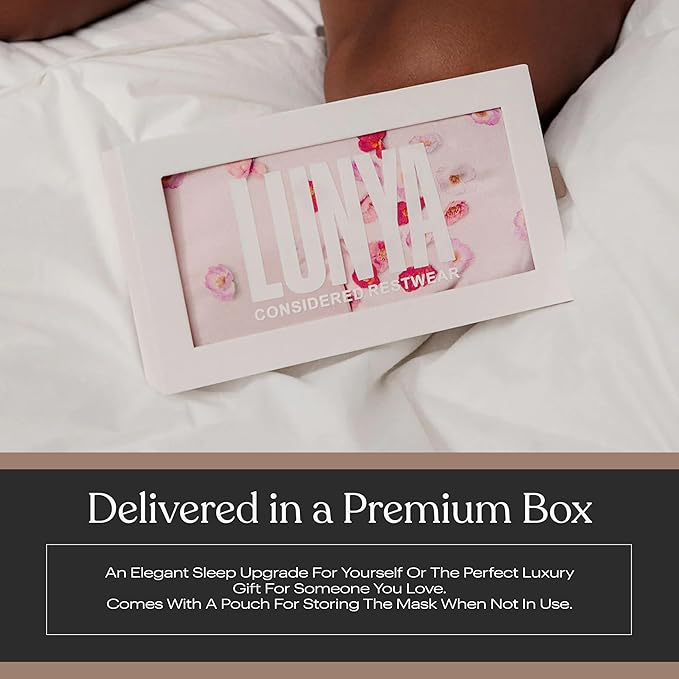 Lunya Washable Silk Sleeping Mask – Thermoregulating Mulberry Silk, Light Blocking and Comfortable Fit – Sleep Mask for Women and Men with Box – California Poppy – Large