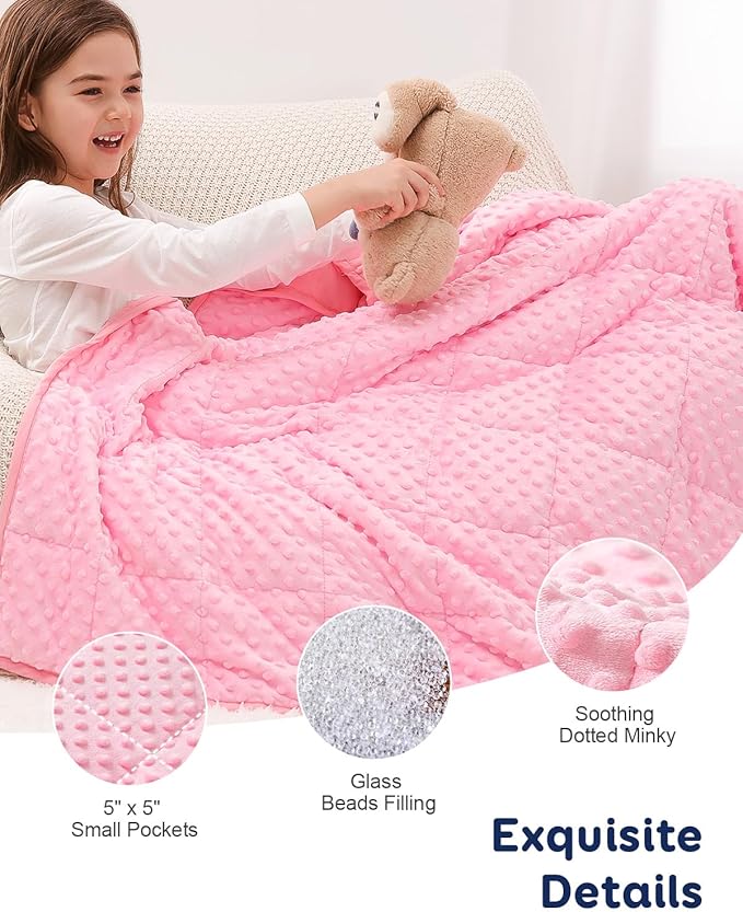 Kivik Weighted Blanket 10 lbs, Small Minky Dotted Blankets, Soft Heavy Blanket Throw, Machine Washable, 41 x 60 Inches Pink