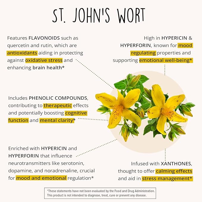 Joy-Filled Mood Support Supplement - 7 Herb Complex w/St. Johns Worts (120 Ct) | Stress Relief Supplement with Rhodiola Rosea, Eleuthero | Helps Calm The Mind & Body | 100% Plant-Based Happy Pills