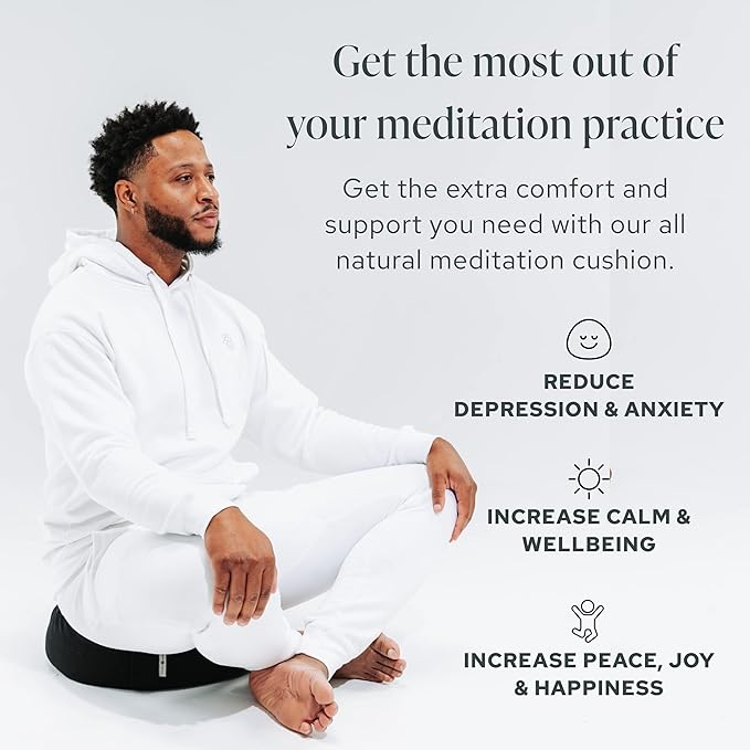 Mindful & Modern Large Meditation Cushion | Zafu Yoga Bolster Meditation Floor Pillow Seat | Buckwheat Hull Filled Crescent Shaped Cushion with Removable Washable Cover + Carry Handle