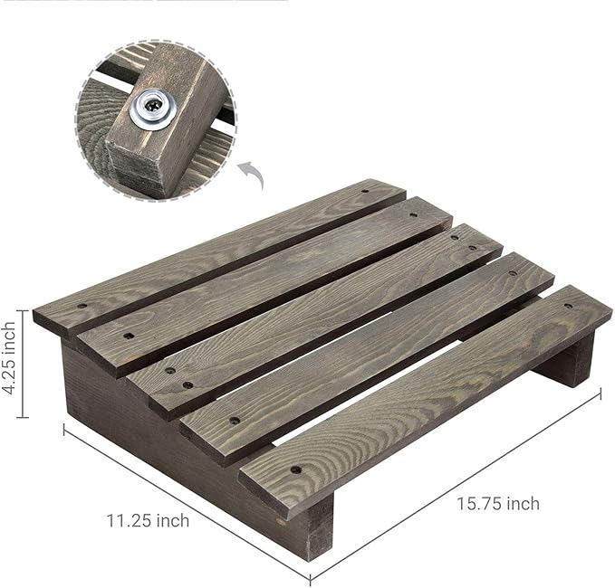 MyGift 15-Inch Vintage Gray Wood Ergonomic Home or Office Under-Desk Footrest Tilted Foot Stool