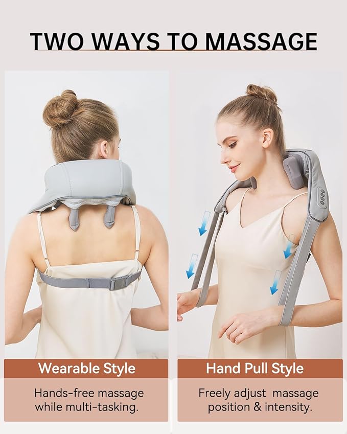 Neck and Shoulder Massager for Pain Relief Deep Tissue-Shiatsu Deep Kneading Massager with Heat to Relieve Neck Shoulder Back Waist Leg Muscle Soreness Fatigue-Relaxation