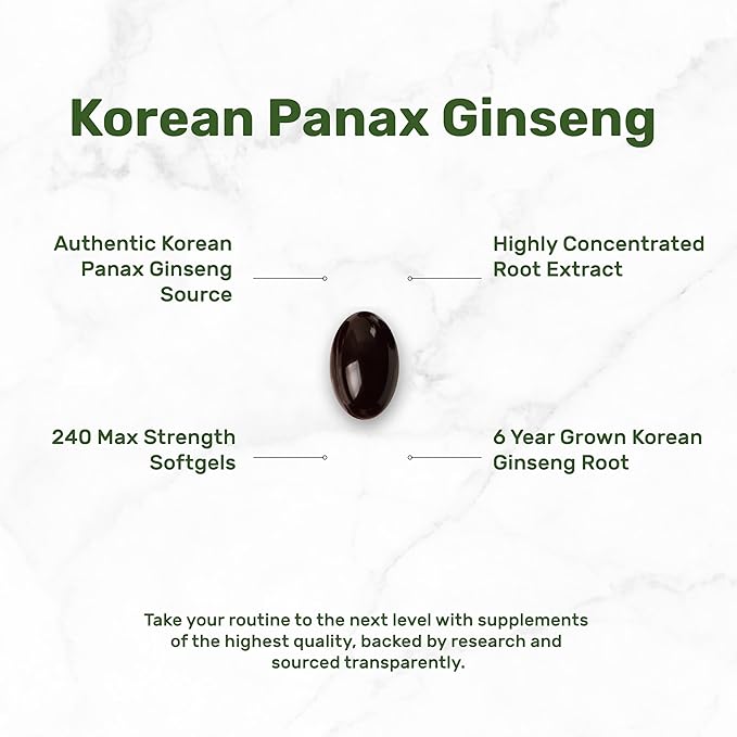Korean Red Panax Ginseng Root Extract, 7,500mg Serving, 240 Softgels – 150mg Active Ginsenosides