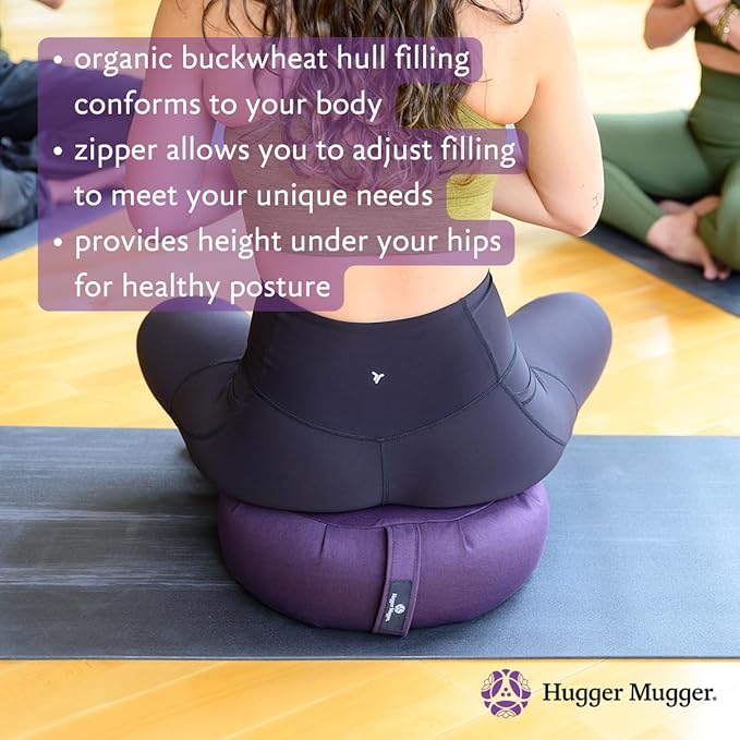 Hugger Mugger Zafu Meditation Cushion - Support in Cross-Legged Sitting, Buckwheat Filled, Durable Fabric, Convenient Handle, Handmade in USA