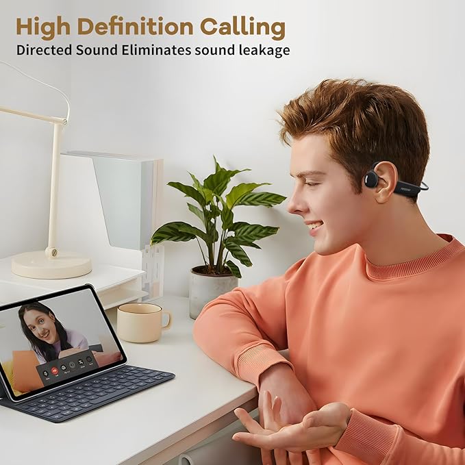 Open Ear Headphones, Air Conduction Headphones Sport Earbuds Bluetooth 5.3 15Hrs Playtime Bluetooth Headphones, IPX6 Waterproof Sports Headset for Running, Cycling, Walking Black