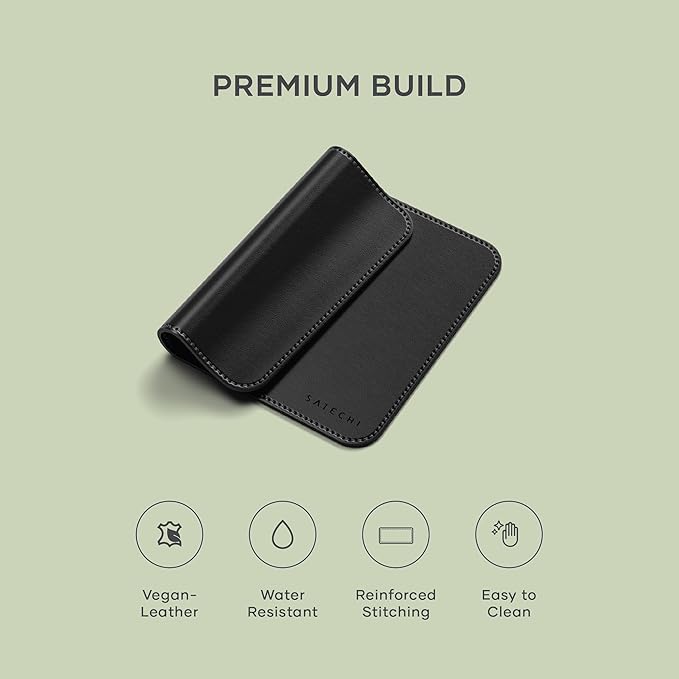 Satechi Vegan-Leather Mouse Pad, Ergonomic, Reversible, Scratch and Water Resistant, Easy to Clean, for Office and Home, 9.8" x 7.5" x 0.14" - Black