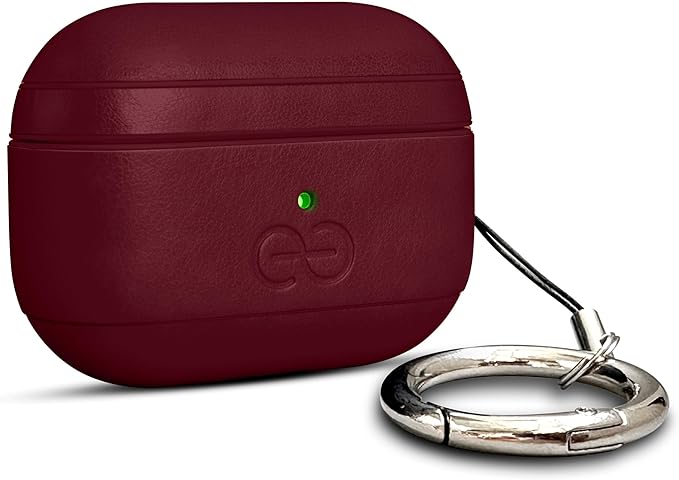 Dreem Om Case Cover with Keychain Clip Compatible with AirPods Pro 2/Pro, Protective One-Piece Hard Shell, Luxury Vegan Leather AirPod Pro Case 2nd/1st Generation with Separate Clip [Burgundy]