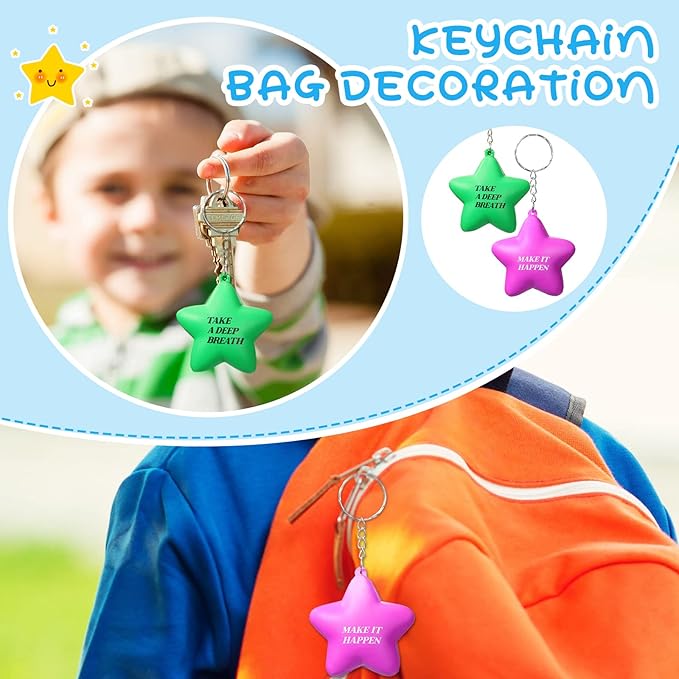 Zomiboo 40 Pcs Motivational Stress Balls Bulk Keychain Foam Star with Relief Quotes Employee Appreciation Gift for Relieve Anger