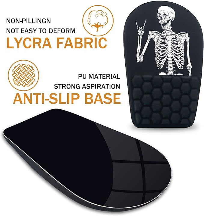 Ergonomic Mouse Pad Wrist Support,Upgrade Mousepad with Massage Design,Non-Slip PU Base Desktop Mouse Pads for Pain Relief, Computer, Office & Home,12 x 8 in（F-Black Human Skeleton）