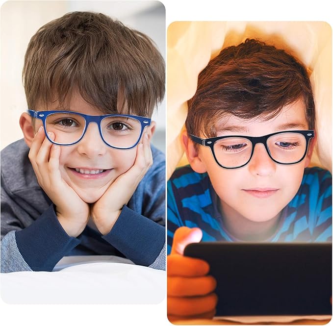 ALWAYSUV Blue Light Glasses For Kids Computer Gaming Blocking Glasses Anti-Radiation UV 400 Protection Eyewear 3-12 Age (Black+Blue)