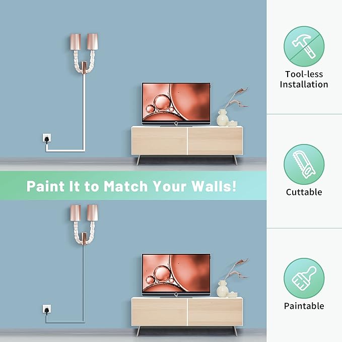 ZhiYo 102in Cord Covers for Wires on Wall, Cable Hider for 1-2 Cords, Self-Adhesive TV Cord Hider for Wall Mounted tv, Wire Cover Concealer, White Cable Management Raceway, 6X L17in W0.7in H0.4in