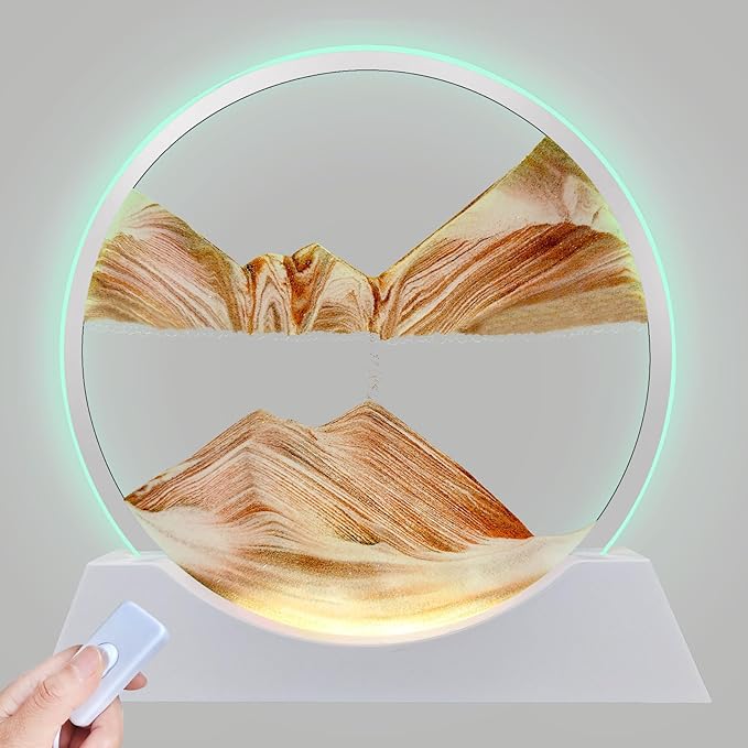 Aoderun 12" Moving Sand Art Liquid Motion with Light 3 Color Changing Moving Sand Art Picture Round Glass 3D Deep Sea Sand Art Sandscapes for Adult Relaxing Toys Desktop Home Office(Orange)