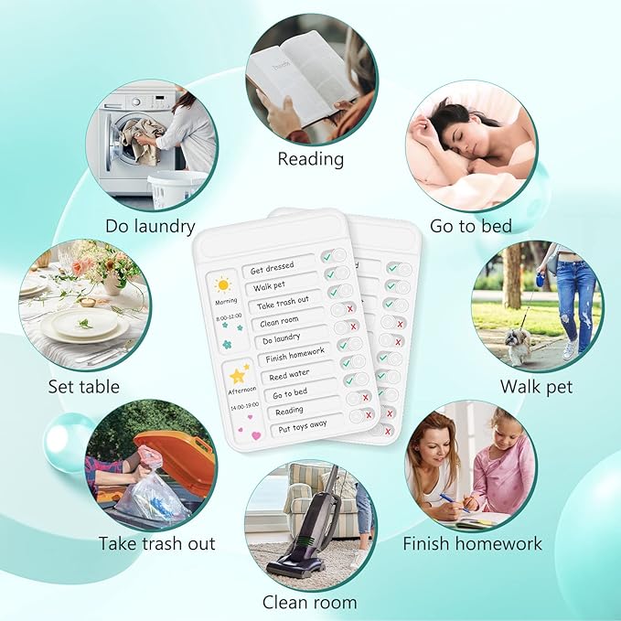 2Pcs Chore Chart for Kids to Do List Checklist Board Detachable Message Slider Schedule Planning Boards with 30Pcs Blank Checklist 4Pcs Cardstock for Habit Tracker or Daily and Weekly Planner