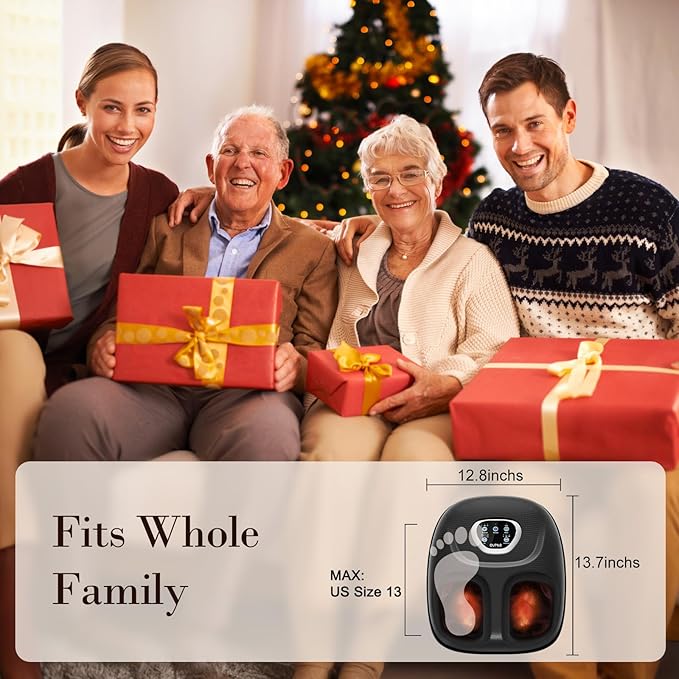 Foot Massager FSA Eligible HSA, Feet Massager with Heat for Plantar Fasciitis Relief, 5 Levels Compression & Vibration Massage for Neuropathy, Gifts for Women Mom Men Dad, Fits Up to 13"