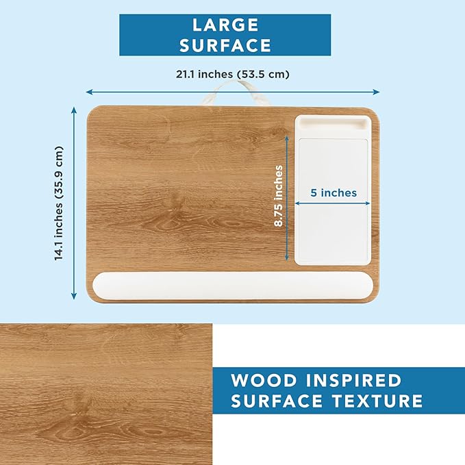 LAPGEAR Home Office Pro Lap Desk with Wrist Rest, Mouse Pad, and Phone Holder - White Oak Woodgrain - Fits up to 15.6 Inch Laptops - Style No. 91609