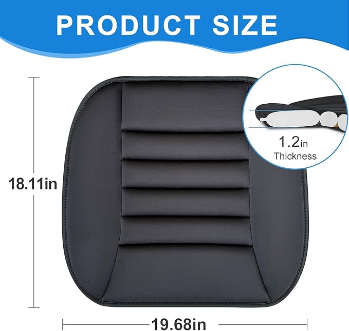 Car Seat Cushion Pad with 1.2inch Comfort Seat Protector for Car Driver Seat Office Chair Home Use Memory Foam Seat Cushion with Non Slip Bottom