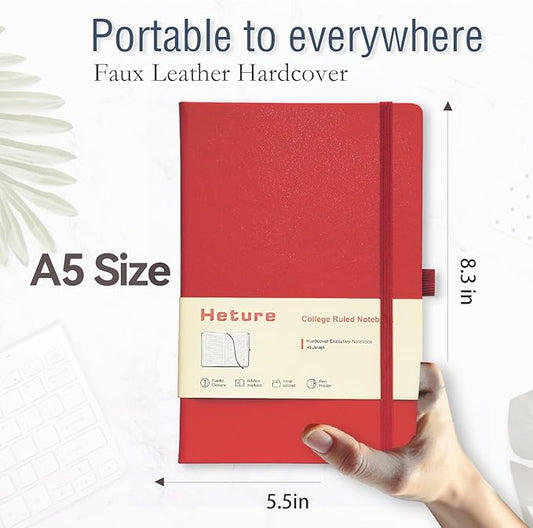 Hardcover Notebooks, A5 Lined Journals Notebook for Writing 160 Pages, 8.2 x 5.5 inch, Classic Ruled Notebooks for College/Work/Travel (Red, 1 Pack)