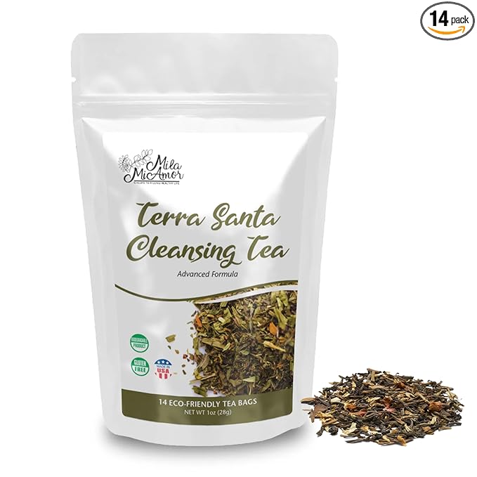 Milamiamor Terra Santa Cleansing Tea – Herbal Detox, Digestive Relief & Bloating Reduction, Proven Laxative Blend with Antioxidants for Digestive Cleanse & Natural Detox, Made in USA, 14 Tea Bags