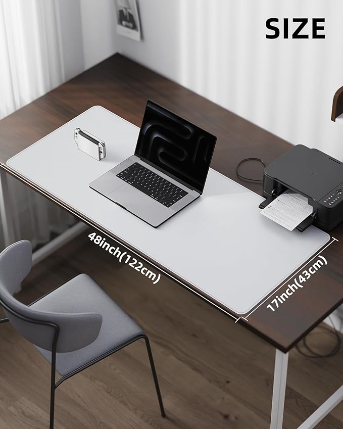AFIING Large Desk Mat 55"x24" - Premium Non-Slip, Waterproof & Scratch-Resistant. Office Desk Protector Workspace Pad for Home/Office (White)