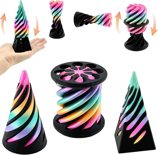 3 Pack Spiral Cone Fidget Toy, Pyramid Passthrough Sculpture, Mini Cones Pass Through Pyramid Fidget Toy for Stress and Anxiety Relief (Pink)