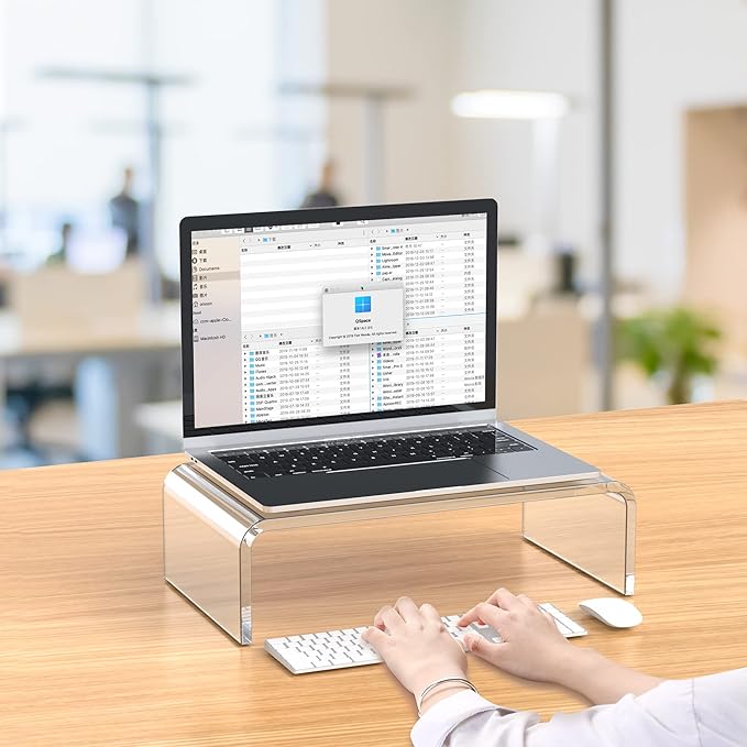 Acrylic Monitor Stand Riser Acrylic Laptop Stand for Desk Clear Computer Monitor Stand for Desk Accessories White Aesthetic Decorations for Office Home iMac Organizer