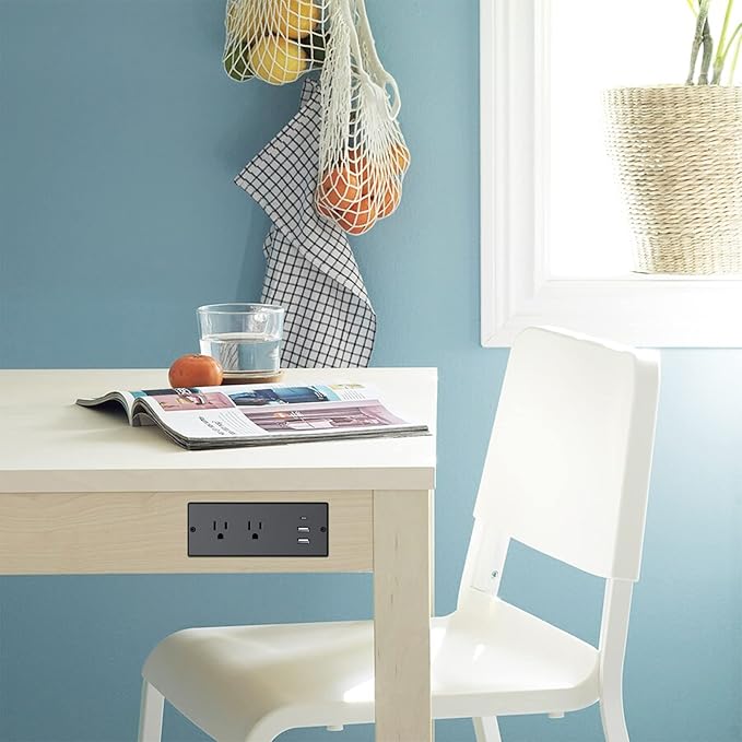 Conference Recessed Power Strip Waterproof, with PD 20W USB C Fast Charging Port,2 Outlets,Furniture Recessed Power Outlet,Desk Power Strip Surge Protector,Drawer Outlet,Flat Plug,6ft Cable (Black)