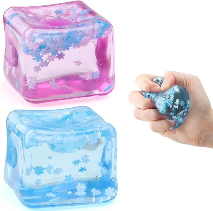Ice Cube Fidget Toy for All Ages: 2 Pack Sensory Squishy Fidget Toys, Square Stress Balls, Classroom Prizes, Anxiety Relief Stress Cube Gift for Kids Teens Adults