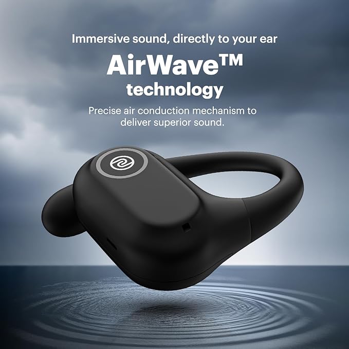 Pure Pods – Wireless Open-Ear (OWS) Earbuds with AirWave Tech, 80H Playtime, Detachable Neckband, Sweat-Resistant, Running, Gym & Hiking, Ultimate Comfort, No Ear Fatigue (Power Black)