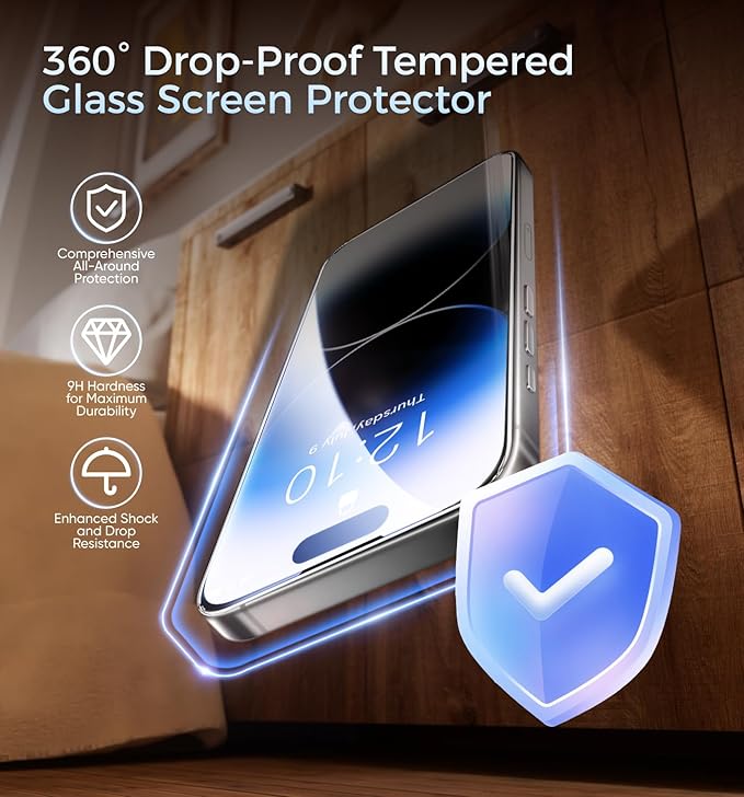 MAGIC JOHN 2 Pack for iPhone 14 Pro Screen Protector, with Shatterproof Tempered Film, Auto Dust-Elimination, Bubble Free & HD Clear, Easy Installation for iPhone 14 Pro/6.1 Inch