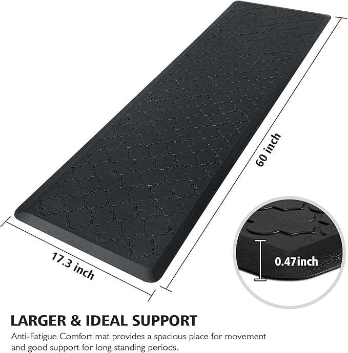 WISELIFE Kitchen Mat Cushioned Anti Fatigue Floor Mat,17.3"x60", Thick Non Slip Waterproof Kitchen Rugs and Mats,Heavy Duty Foam Standing Mat for Kitchen,Floor,Home,Desk,Sink,Laundry, Black