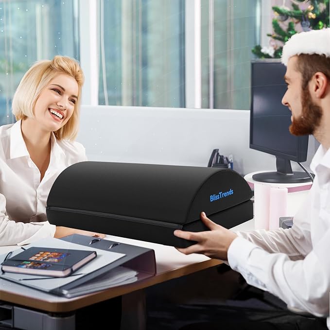 BlissTrends Foot Rest for Under Desk at Work-Versatile Foot Stool with Washable Cover-Comfortable Footrest with 2 Adjustable Heights for Car,Home and Office to Relieve Back,Lumbar,Knee Pain-Black Long